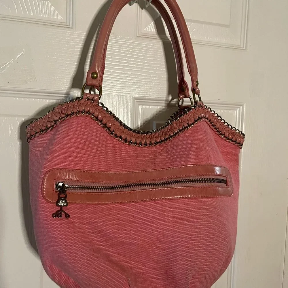 Ipa-Nima pink canvas Jeweled Embellished Satchel leather straps
